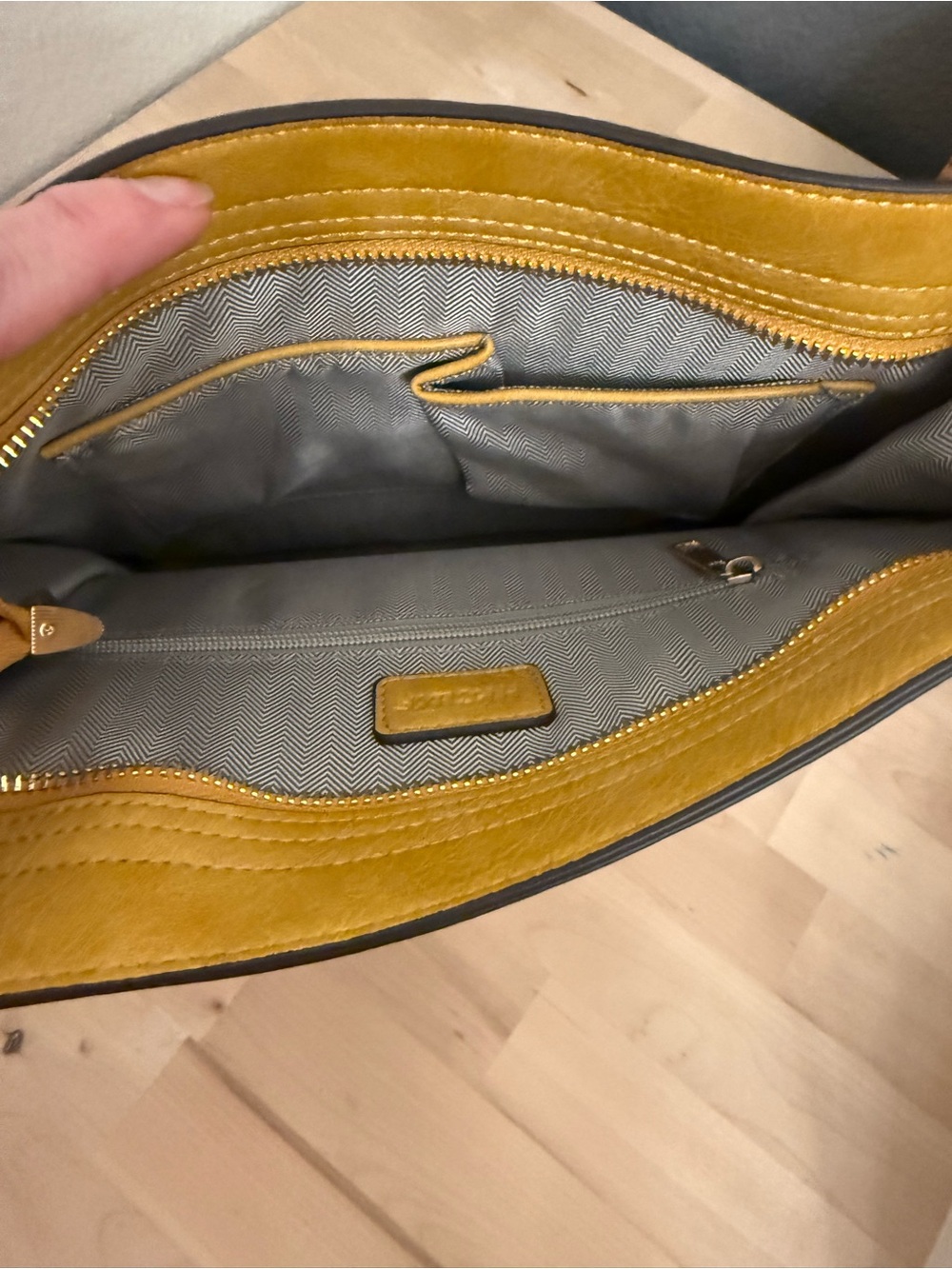 Mustard Yellow Crossbody Bag with 2 Patterned Strap - Picture 4 of 7